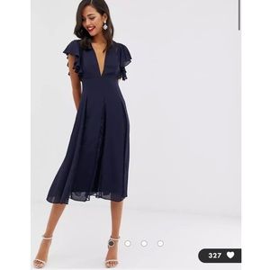 NWT ASOS DESIGN midi dress with lace godet panels